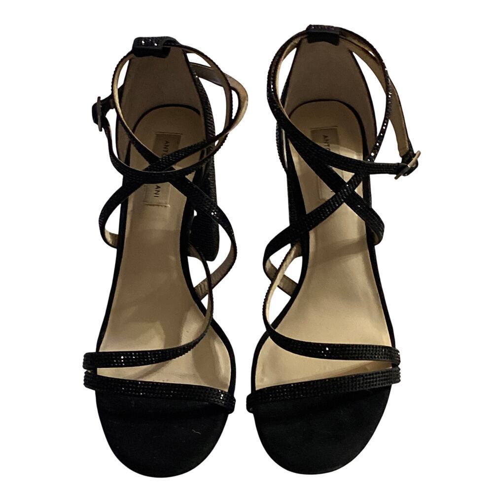 ANTONIO MELANI WO SIZE 11 BLACK SPARKLY STRAPPY 4” HEEL CLASSY DRESSY SHOES‎ EUC